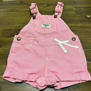Oshkosh Pink Striped Overalls Girls Bow Shorts 9M
